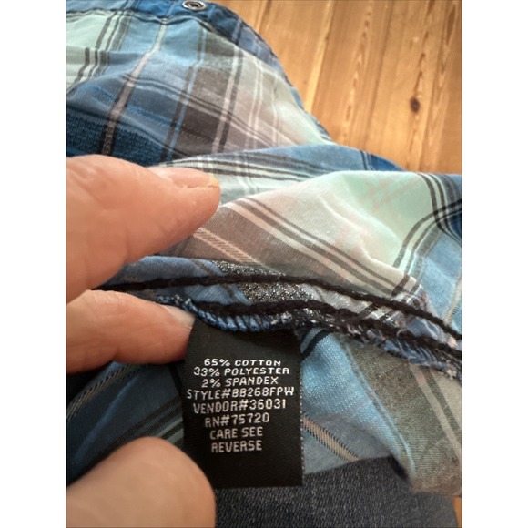 BKE Buckle Black Blue Gray Shirt Mens Plaid Western Snap XXL Athletic Fit - Picture 12 of 12